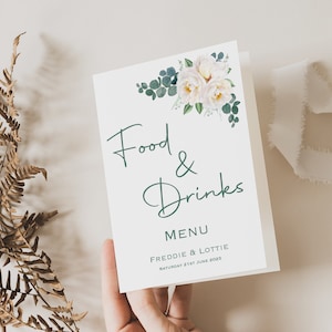 Hochzeit Menükarte | Grün & Weiß Tisch Menü | Abendkarte | Hochzeitsfrühstücksmenü | Personalisiertes Menü | Gästekarte | GEDRUCKT