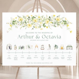 Yellow Wildflower Wedding Order of the Day, Wedding Timeline Sign, Events Board, Yellow and Green Wild Flower Sign, Wedding Itinerary