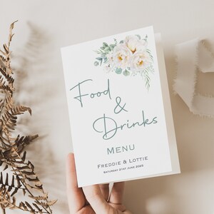 Hochzeit Menükarte | Pastell Grün & Weiß Tisch Menü | Abendmenü | Hochzeitsfrühstücksmenü | Personalisiertes Menü | Gästekarte | GEDRUCKT