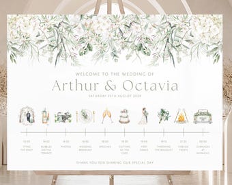 Wedding Order of Events Sign, Personalised Order of the Day Timeline, Botanical Greenery Wedding, Sage Green Wedding Sign, Whispers of White