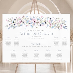 Wedding Table Plan, Wildflower Wedding Sign, Pink and Blue Wildflower, Seating Chart, Wildflower Table Plan, Spring Wedding, Summer Wedding