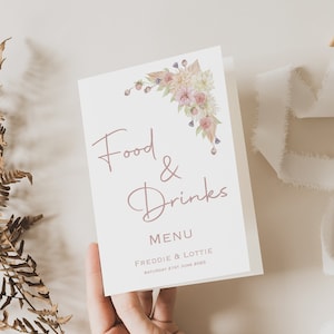 Tarjeta de menú de boda / Menú de mesa Boho / Menú de cena / Menú de desayuno de boda / Menú personalizado / Tarjeta de menú de invitado / IMPRESO
