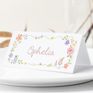 Whimsical Floral Wedding Place Card, Hand Drawn Name Cards, Botanical Wildflower, Personalised Name Cards, Garden Party
