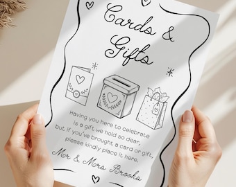 Cards and Gifts Wedding Sign, Gift Table Sign, Whimsical Doodle Style Signs, Personalised Wedding Signs