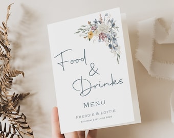 Carta del menu di nozze / Menu della tavola blu rosso e bianco / Menu della cena / Menu della colazione di nozze / Menu personalizzato / Carta del menu degli ospiti / STAMPATO
