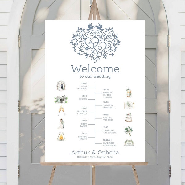 Monogram Wedding Order of the Day Sign | Wedding Welcome Sign | Reception Sign | Wedding Timeline Sign | Wedding Timeline Board | Printed