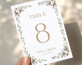 Christmas Whimsical Table Numbers, Winter Wedding, Festive Wedding Cards, Corporate Xmas Party