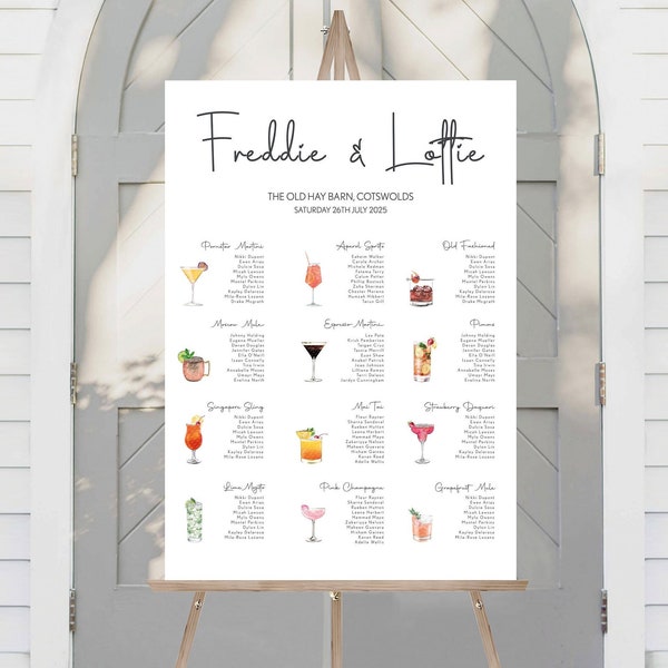 Cocktail Wedding Table Plan | Drinks Wedding Breakfast Seating Plan | Reception Sign | Seating Chart Table Planner | Wedding Sign | Printed