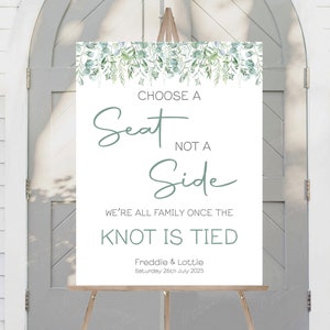 Choose A Seat Not A Side Sign | Green Leaf Wedding Sign | Personalised Pick A Seat Board | Wedding Seating Sign | Wedding Ceremony| PRINTED