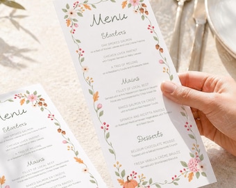 Autumn Menu Cards, Fall Whimsical Dinner Cards, Autumnal Table Settings, Pumpkin Wedding, Custom Menus, Bridal Party