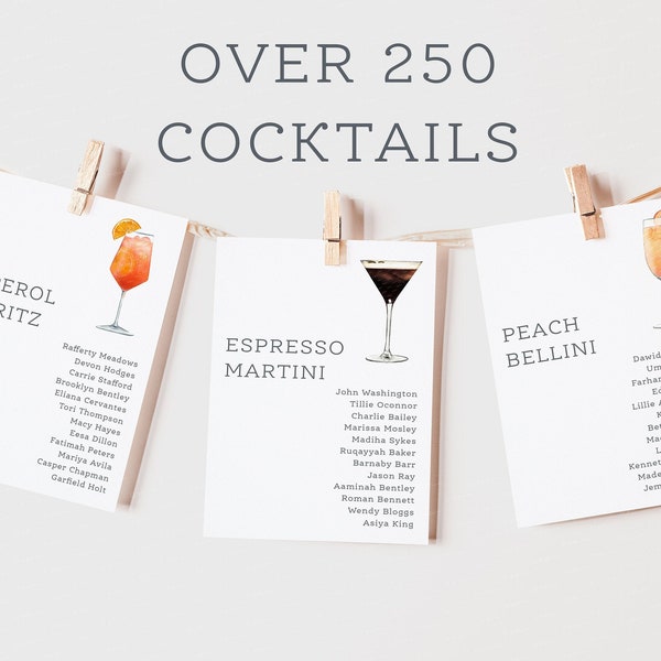 Cocktail Wedding Table Plan Cards | Cocktail Table Plan | Seating Plan Cards | Drink Table Plan | Wedding Cards | Table Names | PRINTED