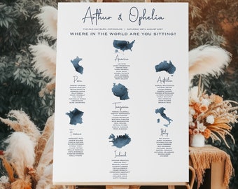 Travel Wedding Table Plan | World Map Wedding Table Plan | Where in the World are you Sitting | Countries Seating Plan | Wedding Sign