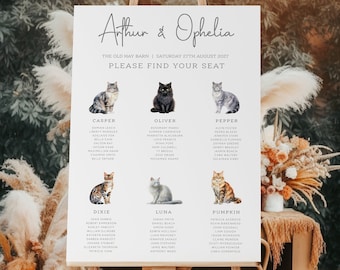 Cat Themed Wedding Table Plan | Animal Wedding Seating Plan | Pet Wedding Signs | Wedding Seating Chart | Cat Wedding Poster | PRINTED