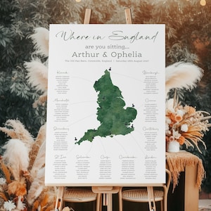 UK Map Wedding Table Plan | Map of England Wedding Table Plan | Great Britain Map Seating Plan | Travel Seating Poster | Wedding Sign
