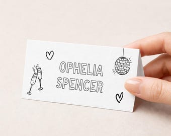Hand Drawn Wedding Name Cards, Whimsical Scribble Style Wedding, Personalised Guest Name Cards, Folded Place Setting, Doodle Style, PRINTED