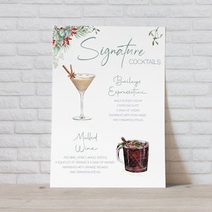 PRINTED Festive Signature Cocktail Sign | Christmas Drink Sign | Personalized Cocktail Sign | Wedding Cocktails | Christmas Party Signs |
