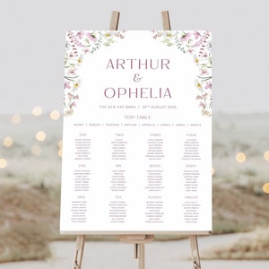 Summer Wildflower Table Plan | Pink Wild Flower Table Plan | Wedding Seating Chart | Reception Sign | Seating Chart | Wedding Signs |Printed