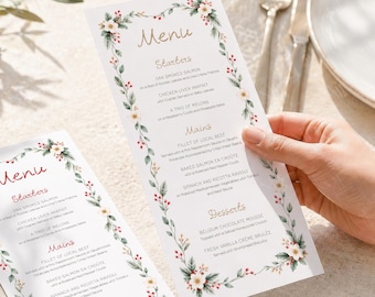 Christmas Whimsical Menu Cards | Xmas Dinner Cards | Festival Party | Winter Wedding | Guest Menu Cards