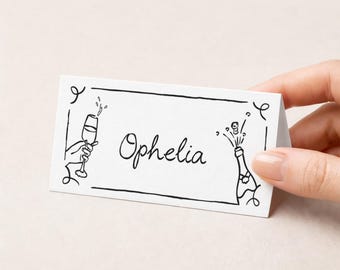 Hand Drawn Wedding Place Cards, Personalised Name Cards, Whimsical Folded Place Settings, Doodle Style, Scribble Design, PRINTED