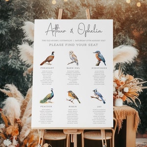 Bird Wedding Seating Plan, Animal Wedding Seating Chart, Bird Spotting Seating Plan, Illustrated Bird Wedding, Nature Table Plan, PRINTED