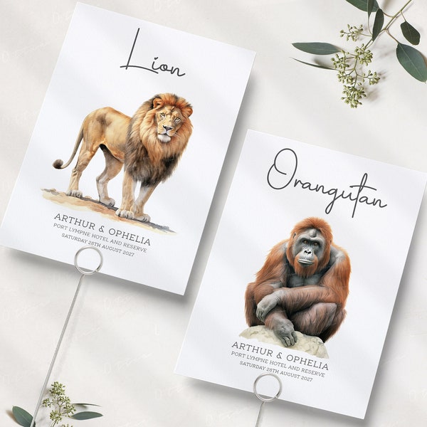 Safari Table Numbers For Wedding | Animal Table Names | Animal Wedding Table Cards | Wedding Table Numbers | Table Name Cards | PRINTED