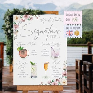 PRINTED, Personalised Signature Cocktail Bar Sign, Roses Table Plan ...