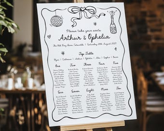 Hand Drawn, Wedding Table Plan, Doodle Style, Whimsical Seating Chart