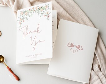 Wedding Thank You Cards | Whimsical Wildflower Wedding Thank You Cards | Folded Thank You Cards | Personalised Thank You Card | PRINTED