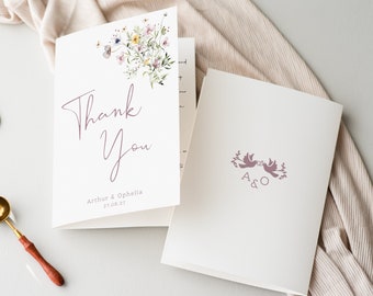 Wild flower Wedding Thank You | Spring Wedding Thank You Cards | Personalised Thank You Card | Floral Thank You Cards |Folded Thank You Card