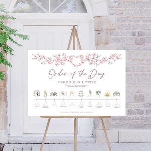 Wedding Order Of The Day Pink Cherry Blossom Sign Reception Sign Wedding Timeline Sign Wedding Signs Wedding Welcome Sign Printed image 4