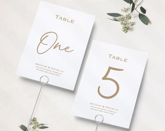 Gold Wedding Table Numbers | Wedding Name Cards | Calligraphy Wedding Cards | Table Names | Reception Table Numbers | Minimalistic | A5 & A6