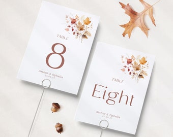 Autumn Leaf Wedding Table Numbers | Wedding Name Cards | Brown Leaf Wedding Cards | Table Names | Reception Table Numbers | Autumn Wedding