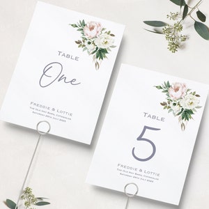 Rosa & Grüne Hochzeit Tischnummern | Pfingstrose Rosa Weiß Tischnummern | Tischnamenkarten | Empfang Tischnummern | Tischnamenkarten |Gedruckt