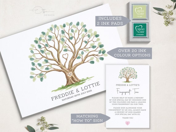 Wedding Fingerprint Tree Guest Book Poster INKS INCLUDED Custom Fingerprint  PRINTED Wedding Day Signs Wedding Reception Signs 