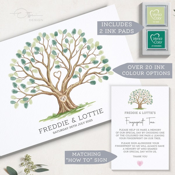 Wedding Fingerprint Tree | Guest Book Poster | INKS INCLUDED | Custom Fingerprint | PRINTED | Wedding Day Signs | Wedding Reception Signs