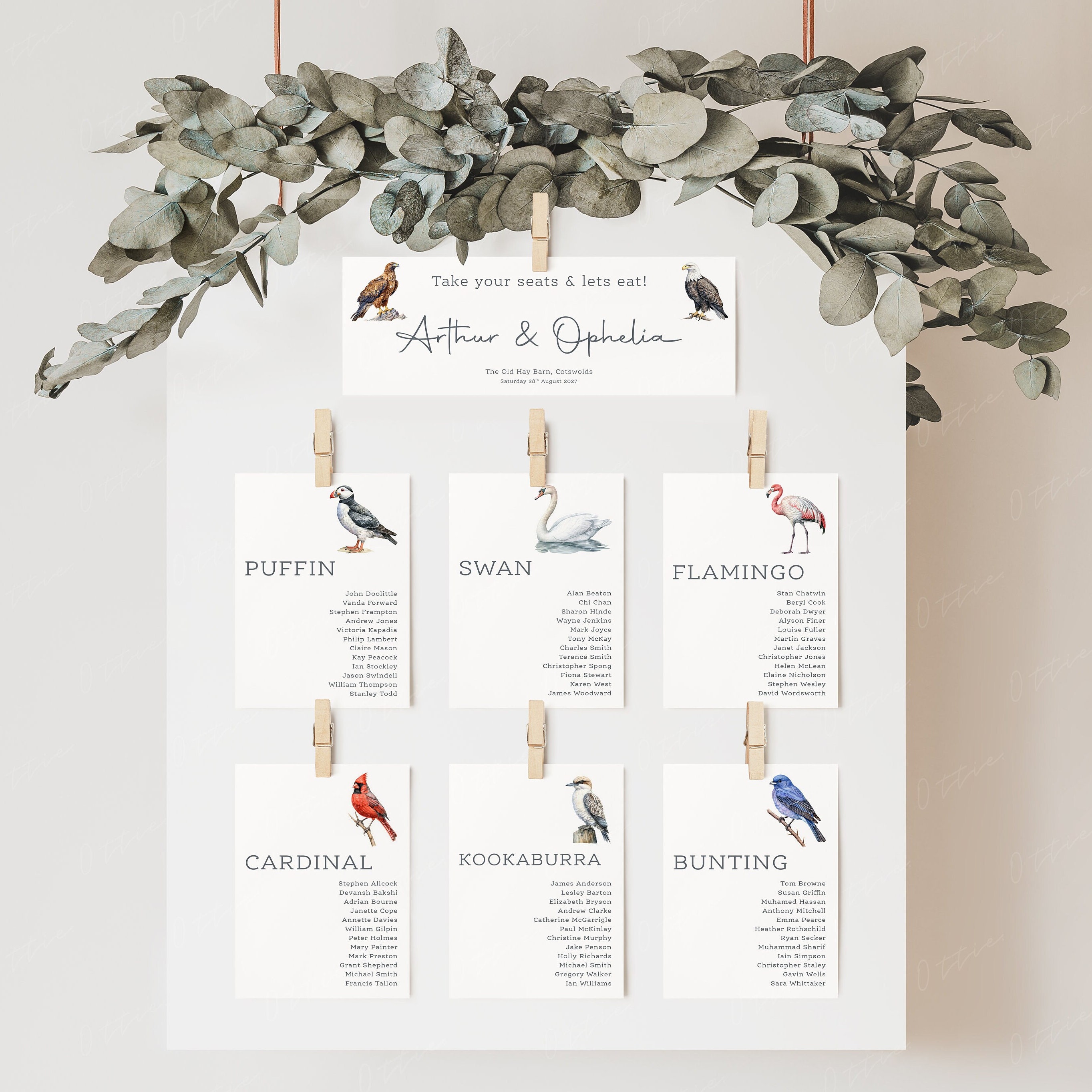 Bird Themed Table Plan Cards | Wedding Table Plan Cards | Bird Spotting ...