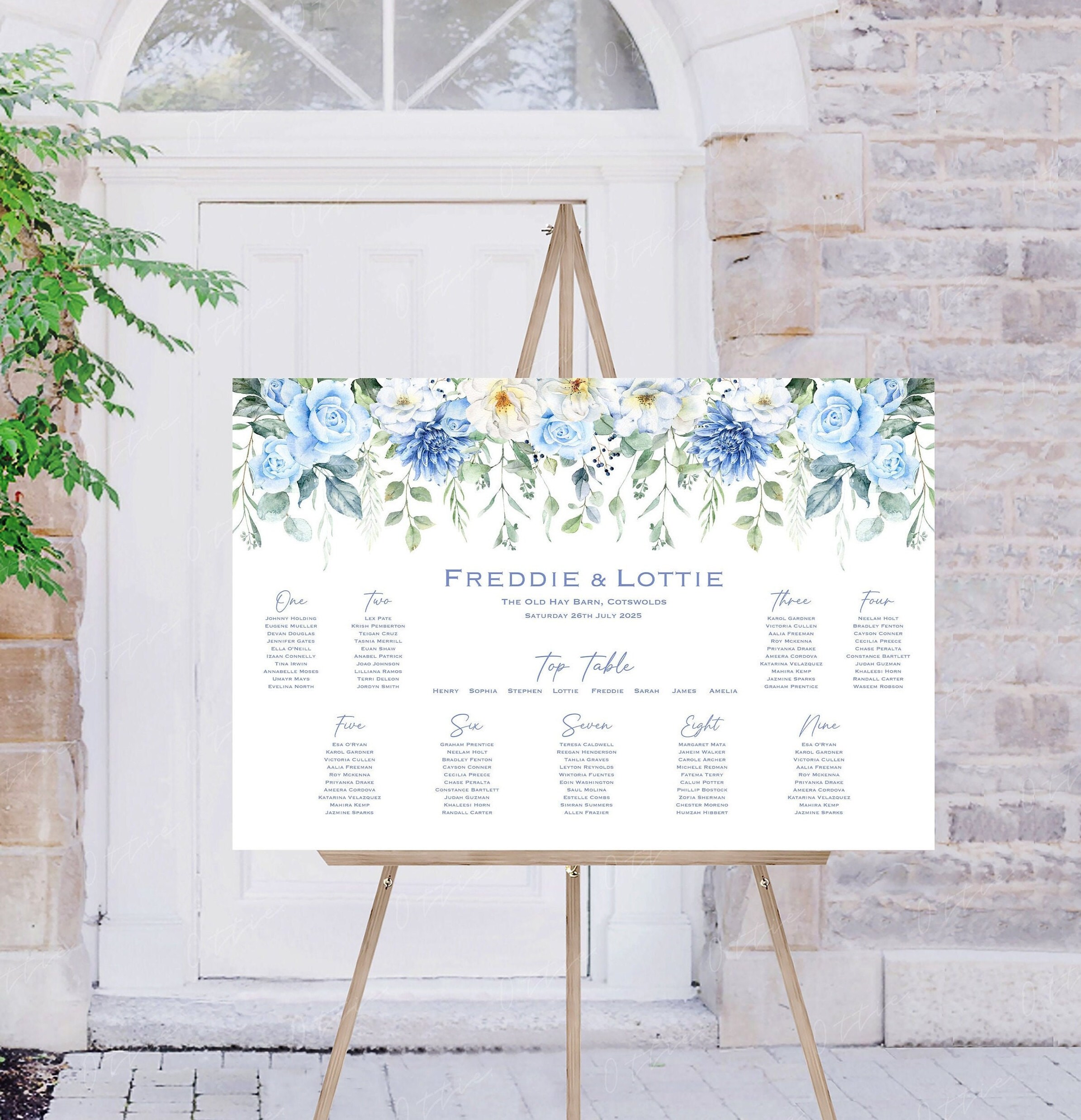 Blue Flower Wedding Table Plan Wedding Breakfast Seating pic