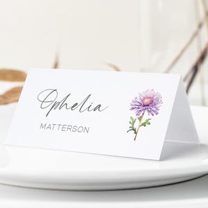 Flower Place Cards, Wedding Guest Cards With Flowers, Flower Themed Wedding, Guest Name Cards, Folded Place Cards, Flower Themed Wedding