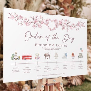 Wedding Order Of The Day Pink Cherry Blossom Sign Reception Sign Wedding Timeline Sign Wedding Signs Wedding Welcome Sign Printed image 2