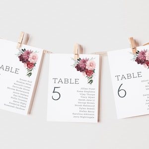 Wedding Table Plan Cards | Table Number&#39;s | Seating Plan Cards | Red & Pink Wedding Stationery | Wedding Cards | Table Names |PRINTED