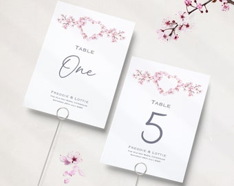Pink Cherry Blossom Sakura Wedding Table Numbers | Wedding Reception Table Numbers | Wedding Table Names | Table Name Cards |A5 & A6|Printed