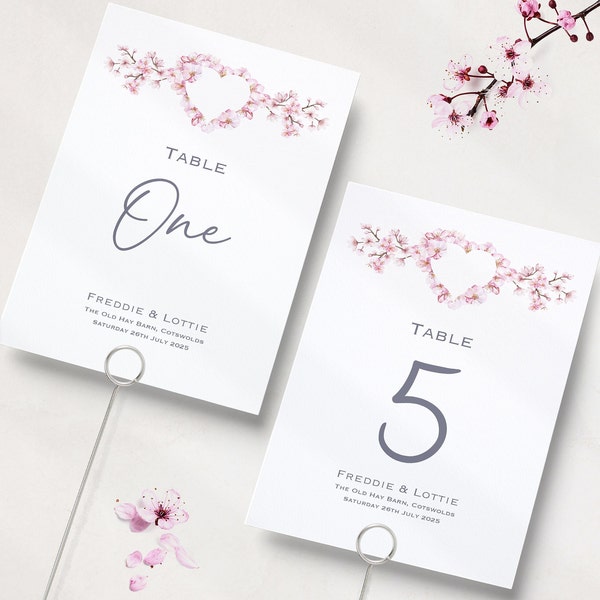 Pink Cherry Blossom Sakura Wedding Table Numbers | Wedding Reception Table Numbers | Wedding Table Names | Table Name Cards |A5 & A6|Printed