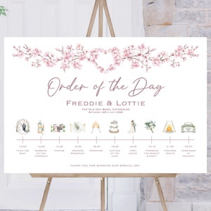 Wedding Order Of The Day Pink Cherry Blossom Sign Reception Sign Wedding Timeline Sign Wedding Signs Wedding Welcome Sign Printed image 1