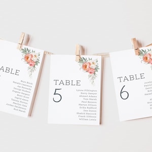 Wedding Table Plan Cards | Table Number&#39;s | Seating Plan Cards | Coral Wedding Stationery | Pink Wedding Cards | Table Name Cards | PRINTED