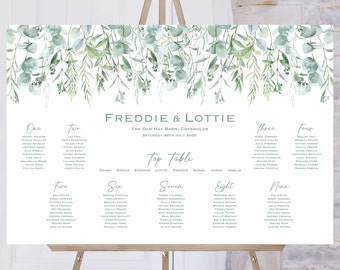 Green Leaf Wedding Seating Plan, Botanical Wedding Table Plan, Wedding Table Plan Poster, Seating Chart, Table Planner, Wedding Signs