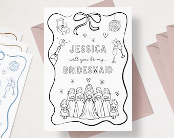 Tarjeta de propuesta de dama de honor, ¿Quieres ser mi dama de honor?, Dama de honor personalizada, Niña de las flores, Tamaño plano A6
