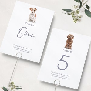 犬の結婚式のテーブル番号 | 犬の結婚式の披露宴のテーブル番号 | 結婚式のテーブル名 | テーブル名カード | A5 および A6 | 印刷