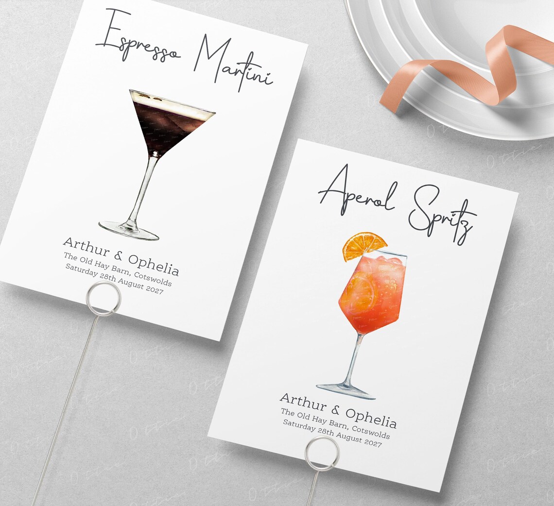 Cocktail Table Names Cocktail Themed Table Cards Wedding Etsy UK
