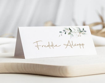 Wedding Place Card | Green and Gold Leaf Place Cards | Personalised Wedding Place Name Cards | Floral Name Cards Wedding | Place Settings