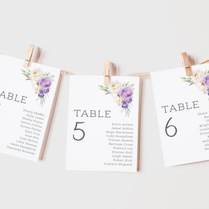 Wedding Table Plan Cards | Purple Seating Plan Cards | Table Number's | Purple & White Wedding Stationery | Wedding Cards | PRINTED